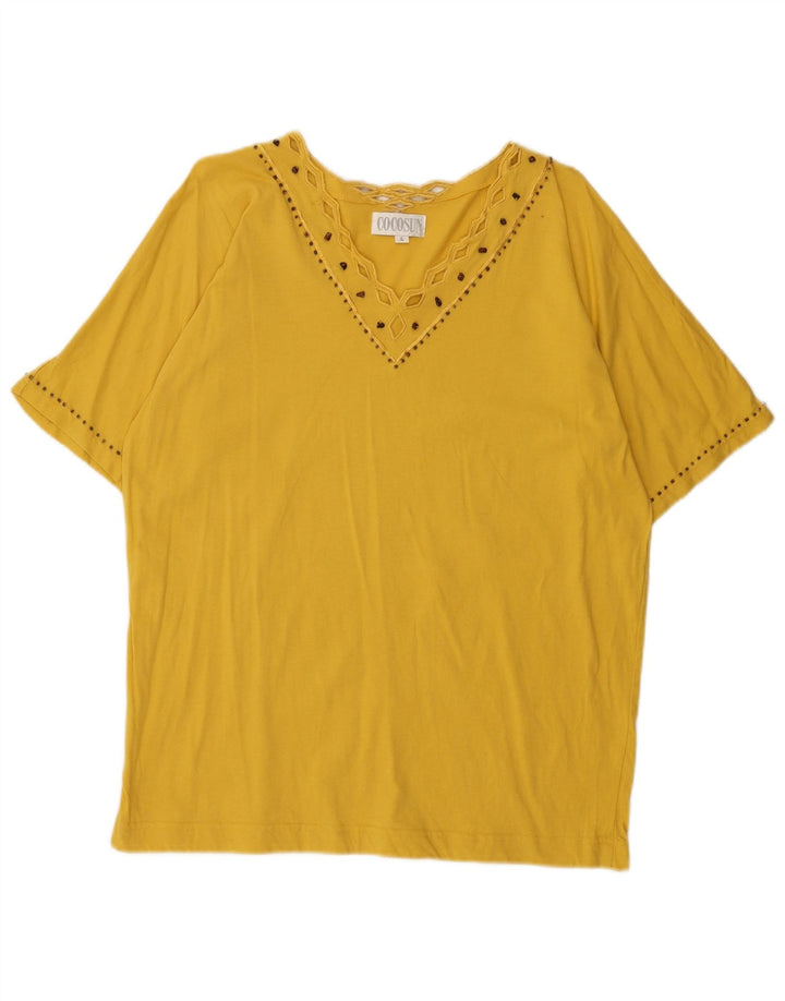Vintage Womens Blouse Top UK 16 Large Yellow Cotton