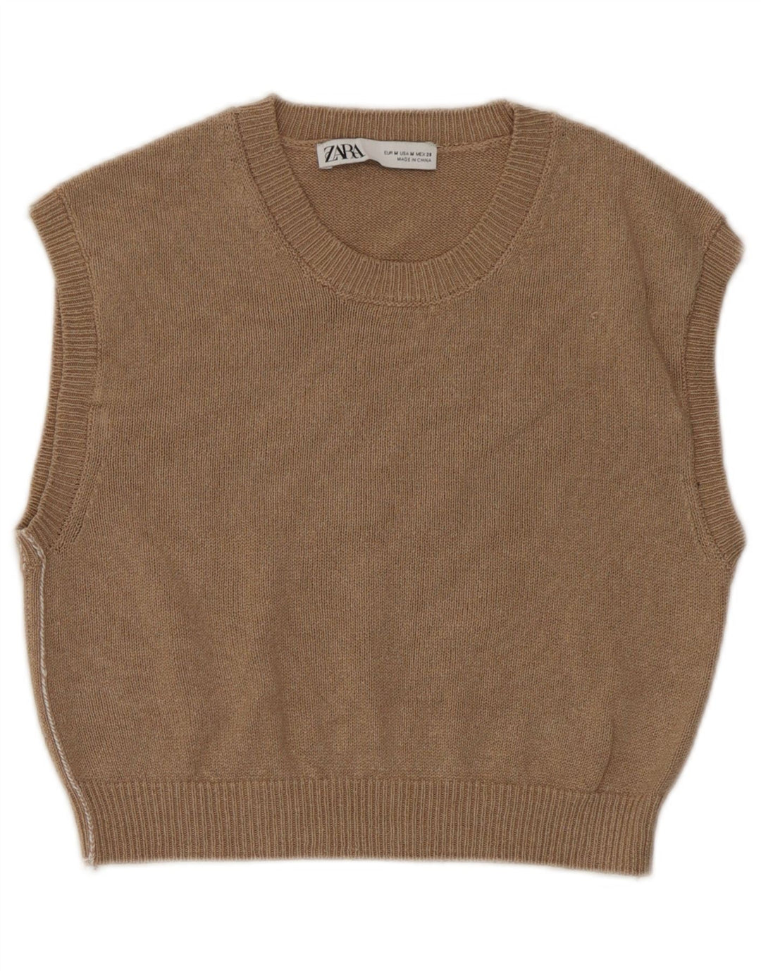 Zara Womens Crop Vest Tank Top UK 12 Medium Brown