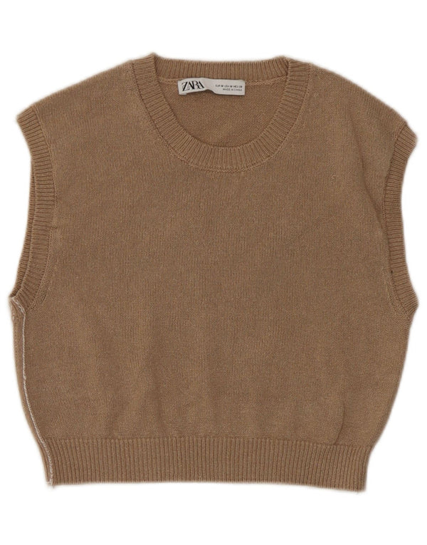 Zara Womens Crop Vest Tank Top UK 12 Medium Brown