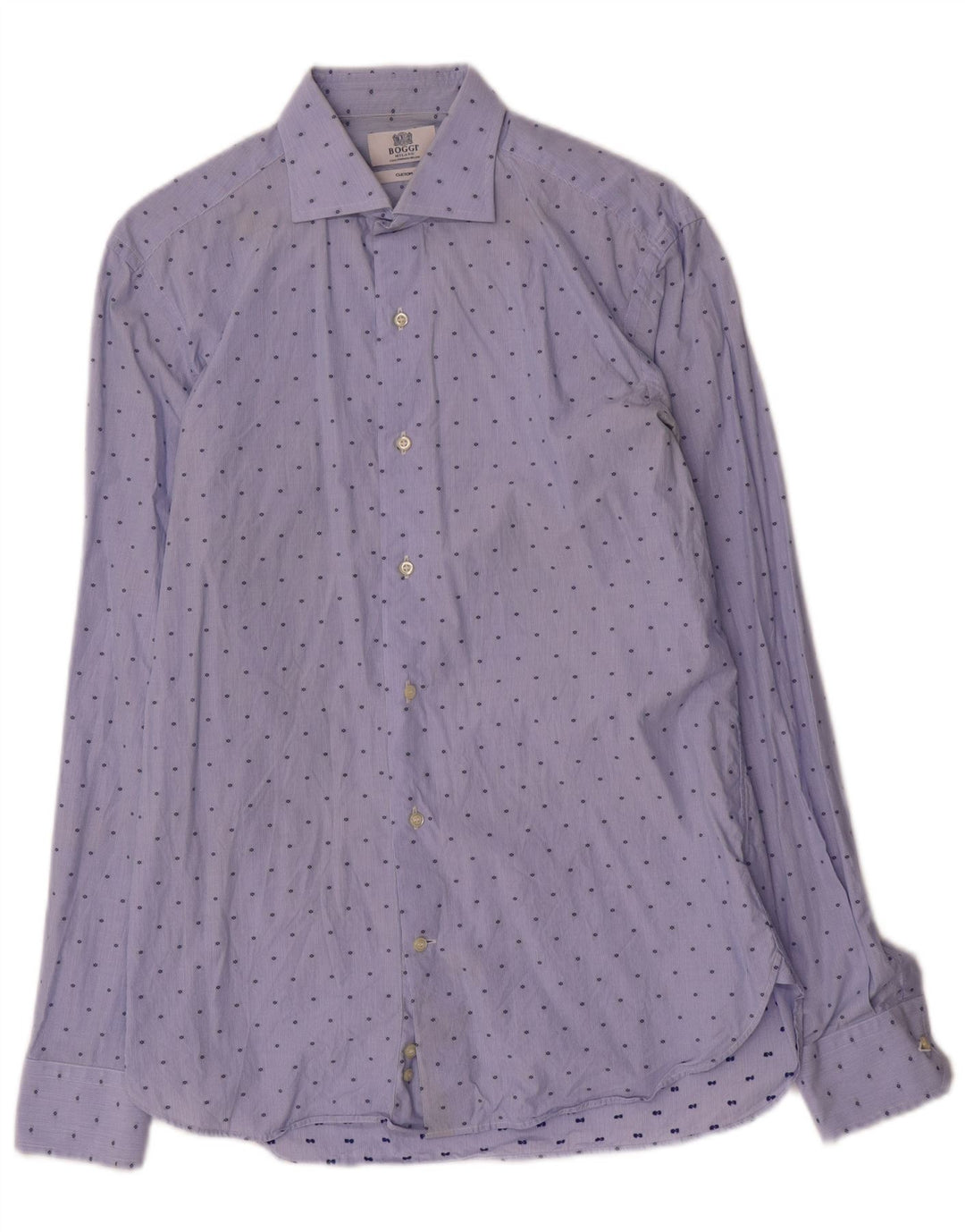 Boggi Herre Custom Fit skjorte størrelse 40 15 3/4 Medium Blue Pinstripe