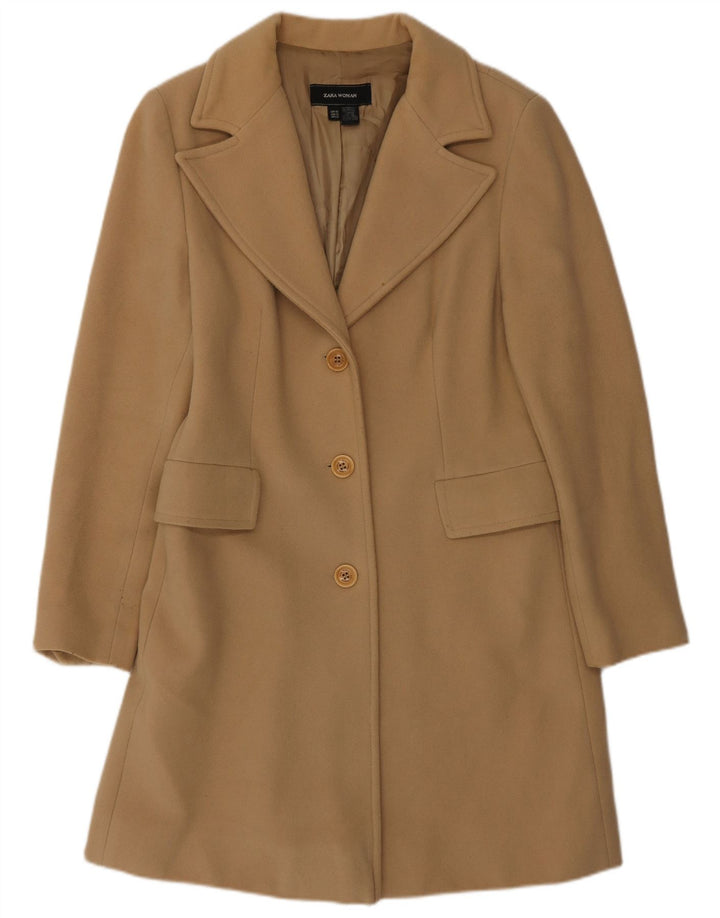Zara Dame Overfrakke EU 42 Stor Beige Uld