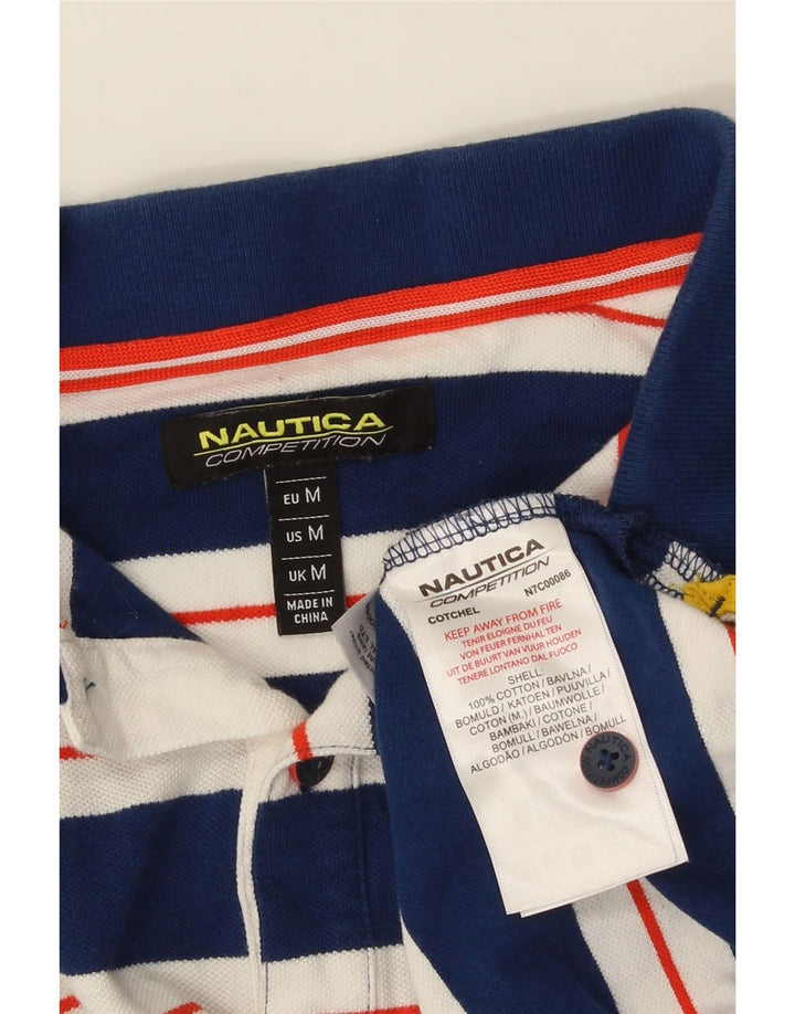 NAUTICA Mens Polo Shirt Medium Navy Blue Striped Cotton