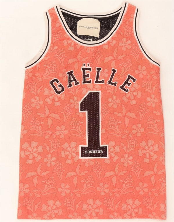 Gaelle Bonheur Womens Graphic Vest Top US 1 XS Pink Floral Cotton
