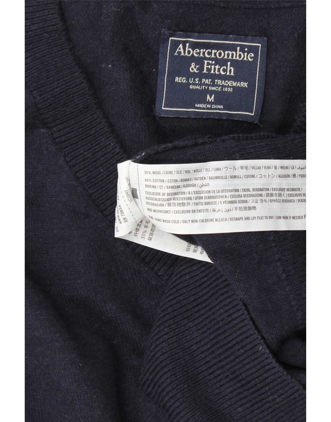 Abercrombie & Fitch Mens V-Neck Jumper Sweater Medium Navy Blue Wool