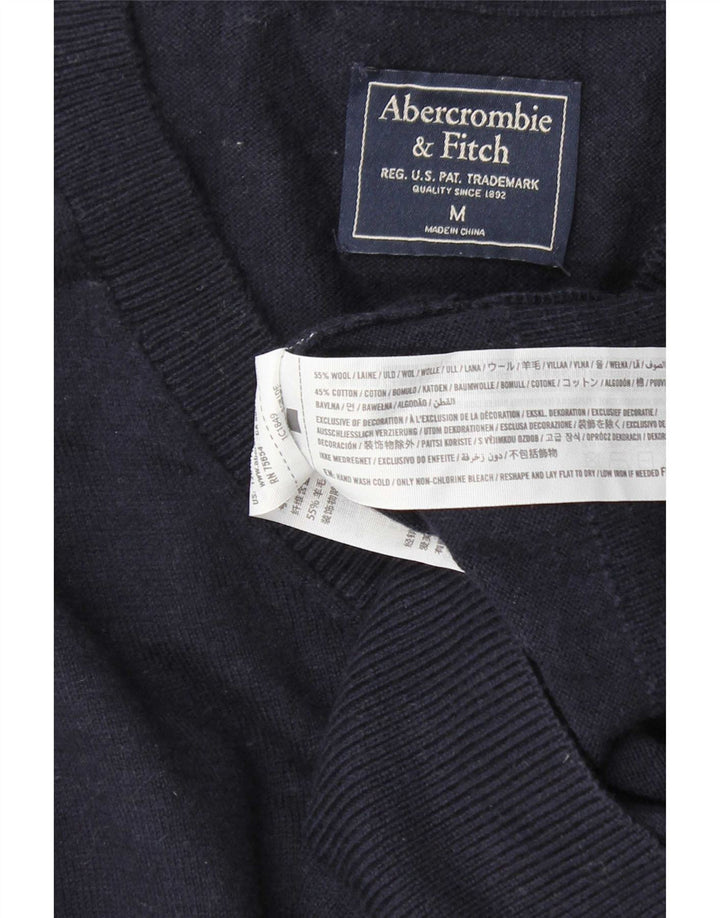 Abercrombie & Fitch Mens V-Neck Jumper Sweater Medium Navy Blue Wool