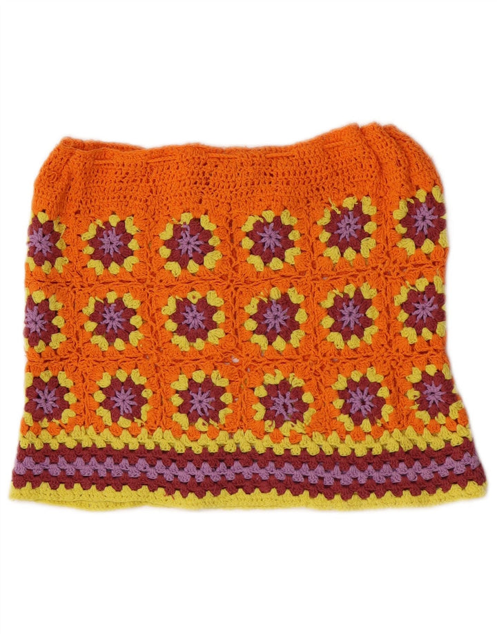 Vintage Womens See Through Mini Skirt W28 Medium Orange Floral