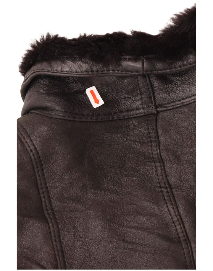 VINTAGE dobbeltradet damejakke EU 42 Large Black Shearling