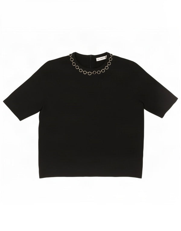 Zara Womens Crop Blouse Top UK 10 Petit Viscose Noir