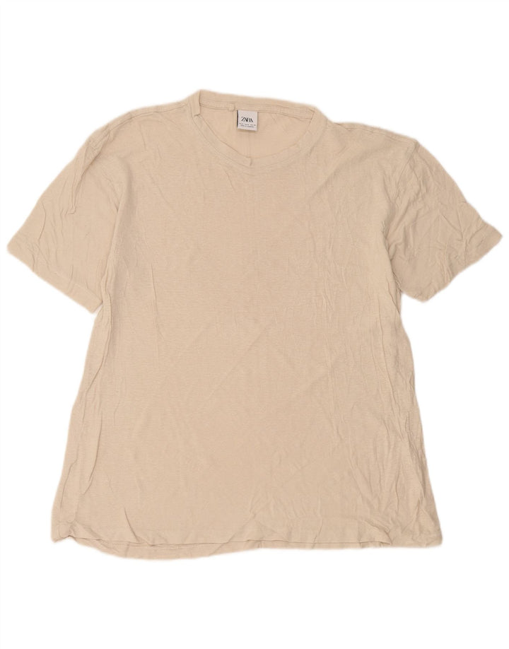 Zara Herre T-Shirt Top Medium Beige Linned