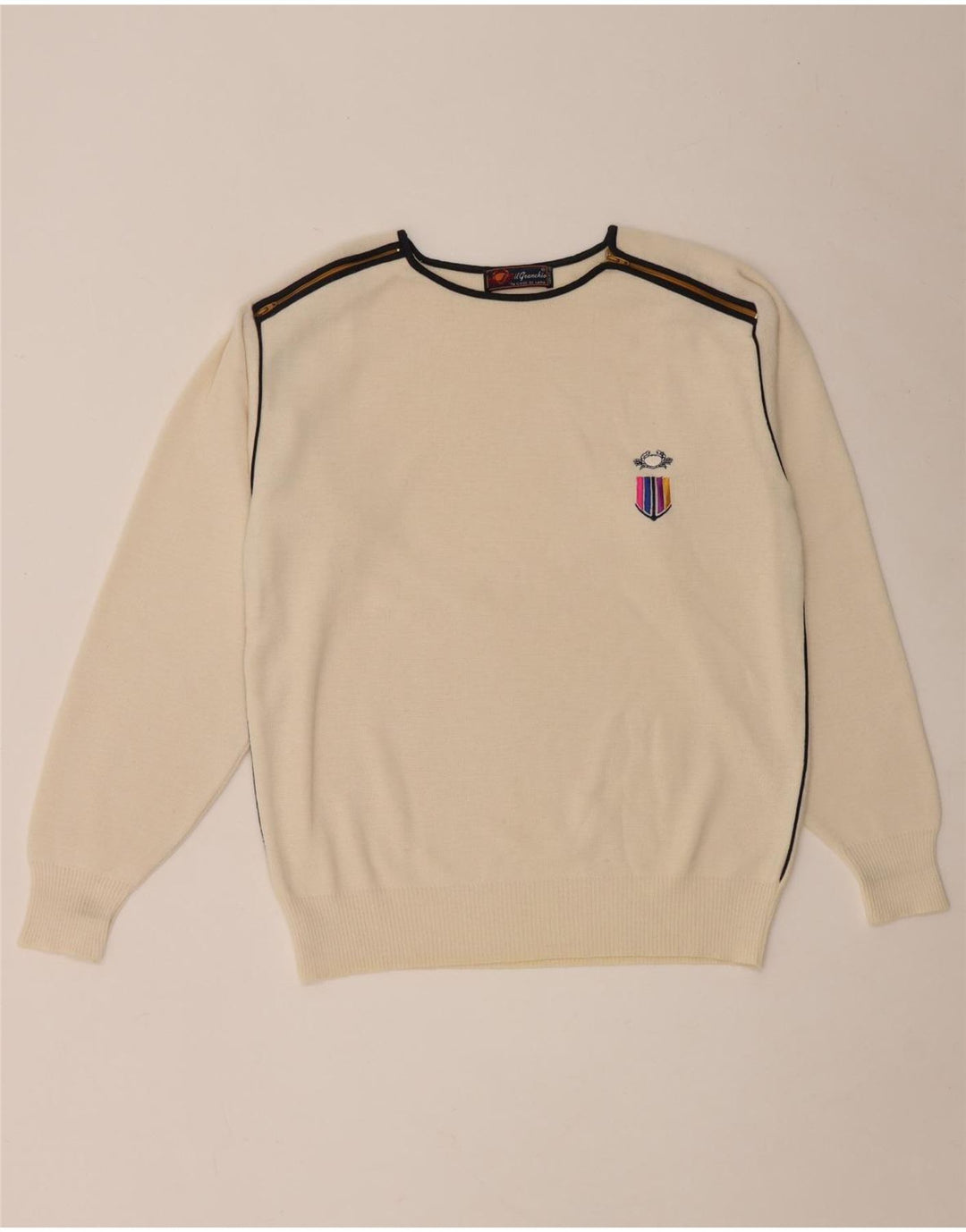 Il Granchio Herren-Pullover mit Rundhalsausschnitt, mittelgroß, cremefarbene Wolle