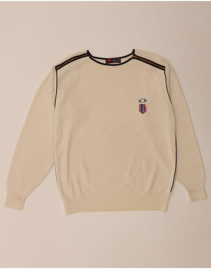 Il Granchio Herren-Pullover mit Rundhalsausschnitt, mittelgroß, cremefarbene Wolle