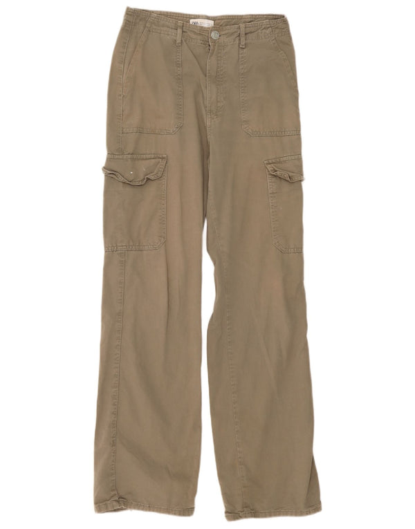 Zara Womens Loose Fit Cargo Trousers EU 36 XS W26 L31 Khaki Cotton