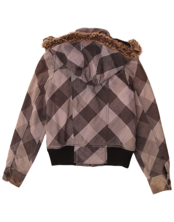 Roxy Chaqueta Bomber con Capucha para Mujer UK 10 Small Grey Check Cotton