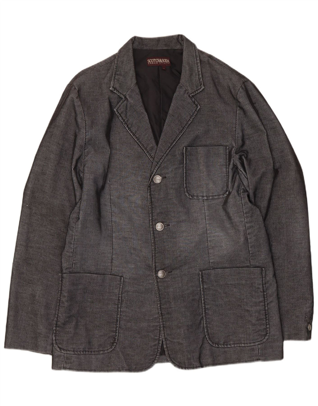 Scotch & Soda Mens 3 Button Blazer Jacket UK 40 Large Grey Pinstripe Cotton