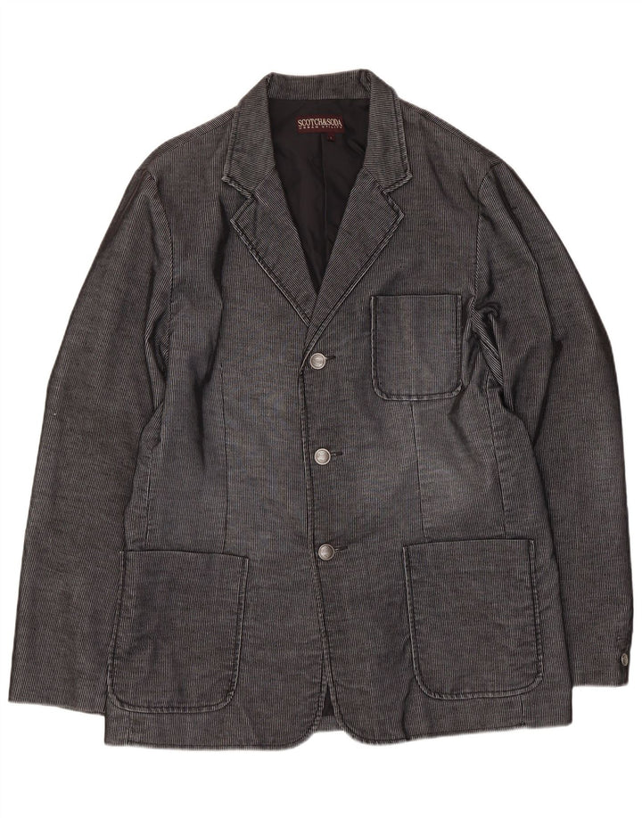 Scotch & Soda Mens 3 Button Blazer Jacket UK 40 Large Grey Pinstripe Cotton