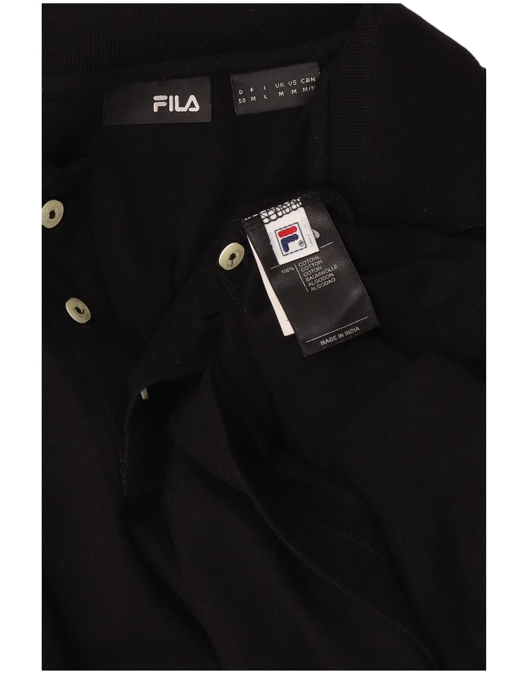 Fila Herren-Langarm-Poloshirt aus mittelschwarzer Baumwolle