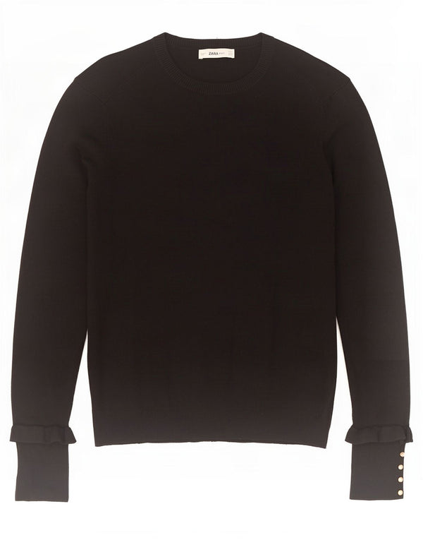 Zara Femme Pull Col Bateau UK 12 Medium Noir Viscose