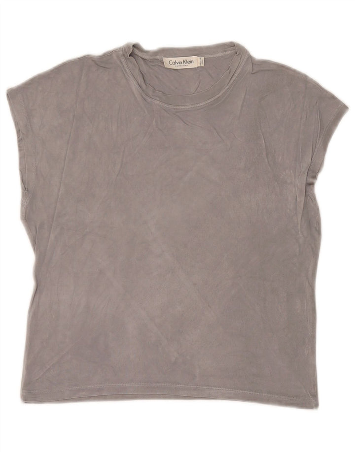 Calvin Klein Dame Crop T-Shirt Top UK 14 Medium Grey Rayon