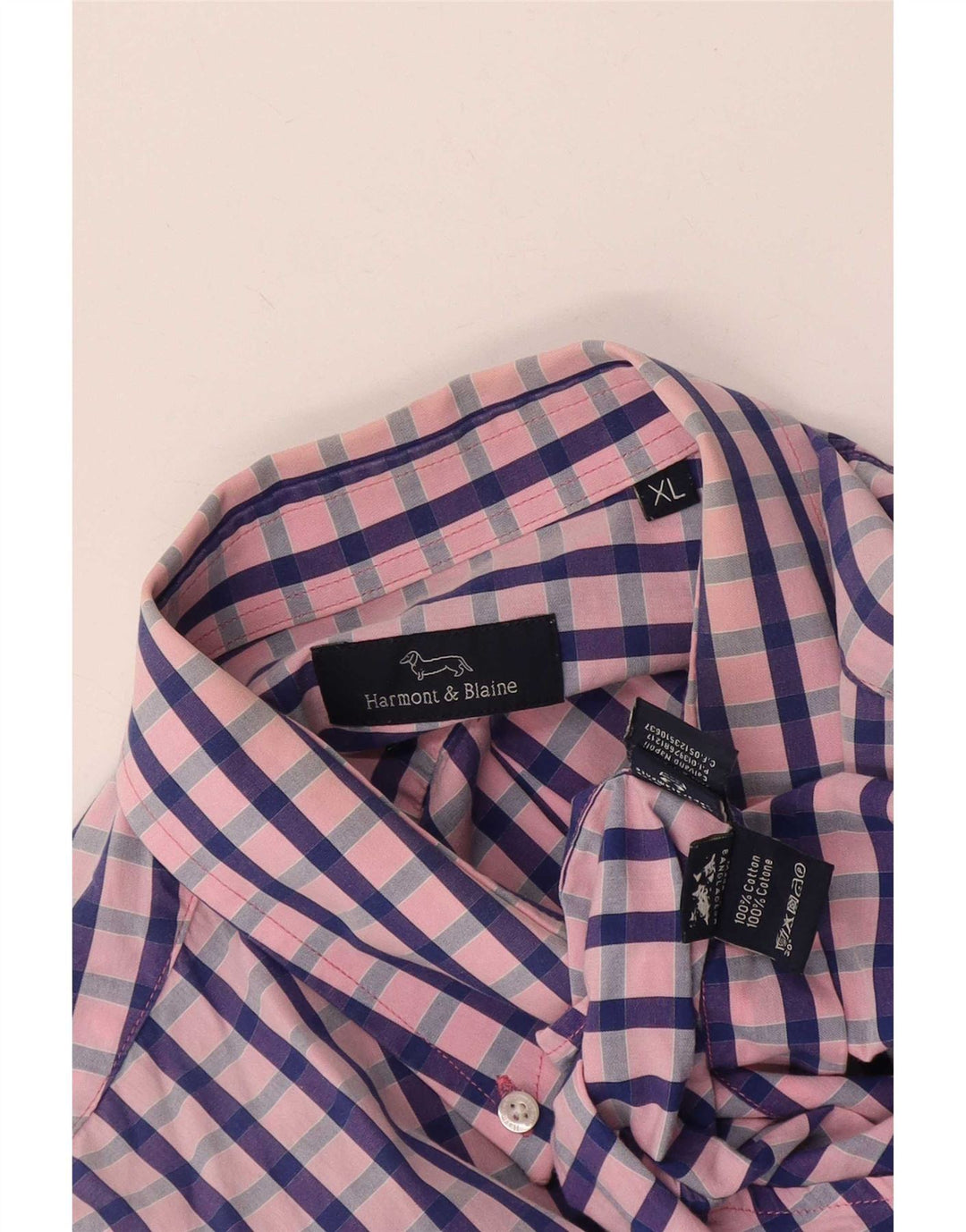 Harmont & Blaine Mens Shirt XL Pink Gingham Cotton