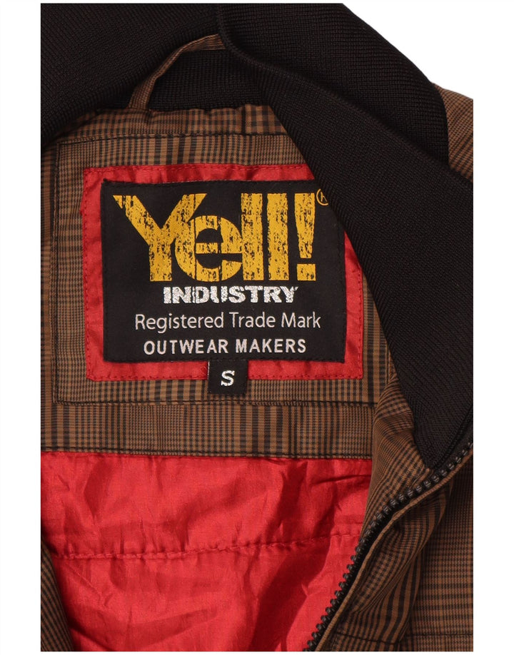 YELL! Mens Bomber Jacket UK 36 Small Brown Check Polyester