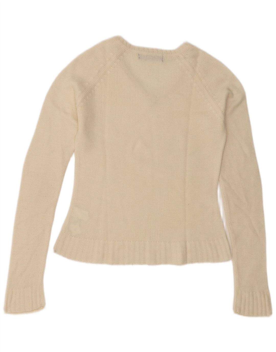 Zara Womens V-Neck Jumper Sweater UK 12 Medium Off White Acrylic