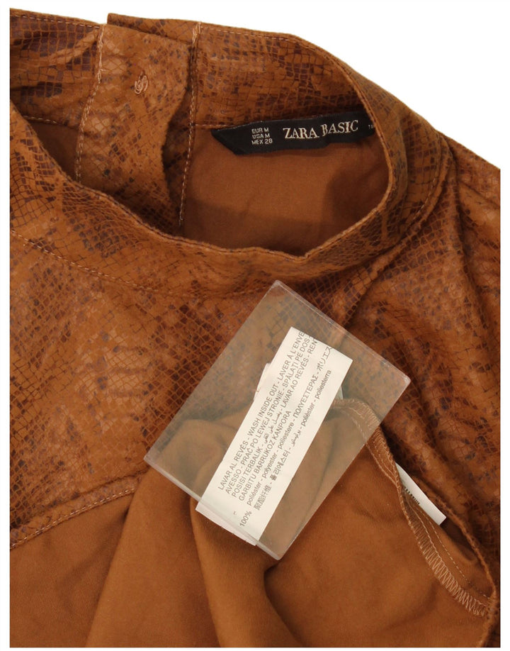 Zara Womens Blouse Top UK 14 Medium Brown Animal Print Polyester