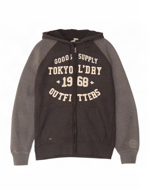 Superdry Mens Graphic Zip Hoodie Sweater Large Grey Colourblock Cotton