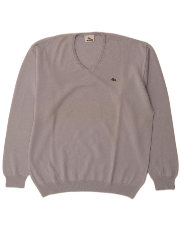 Lacoste Herren-Pullover mit V-Ausschnitt, Größe 5, große blaue Schurwolle
