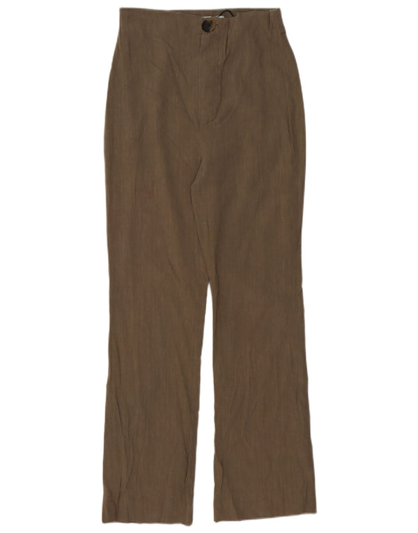 Zara Womens High Waist Straight Chino Trousers Small W26 L27 Brown Linen