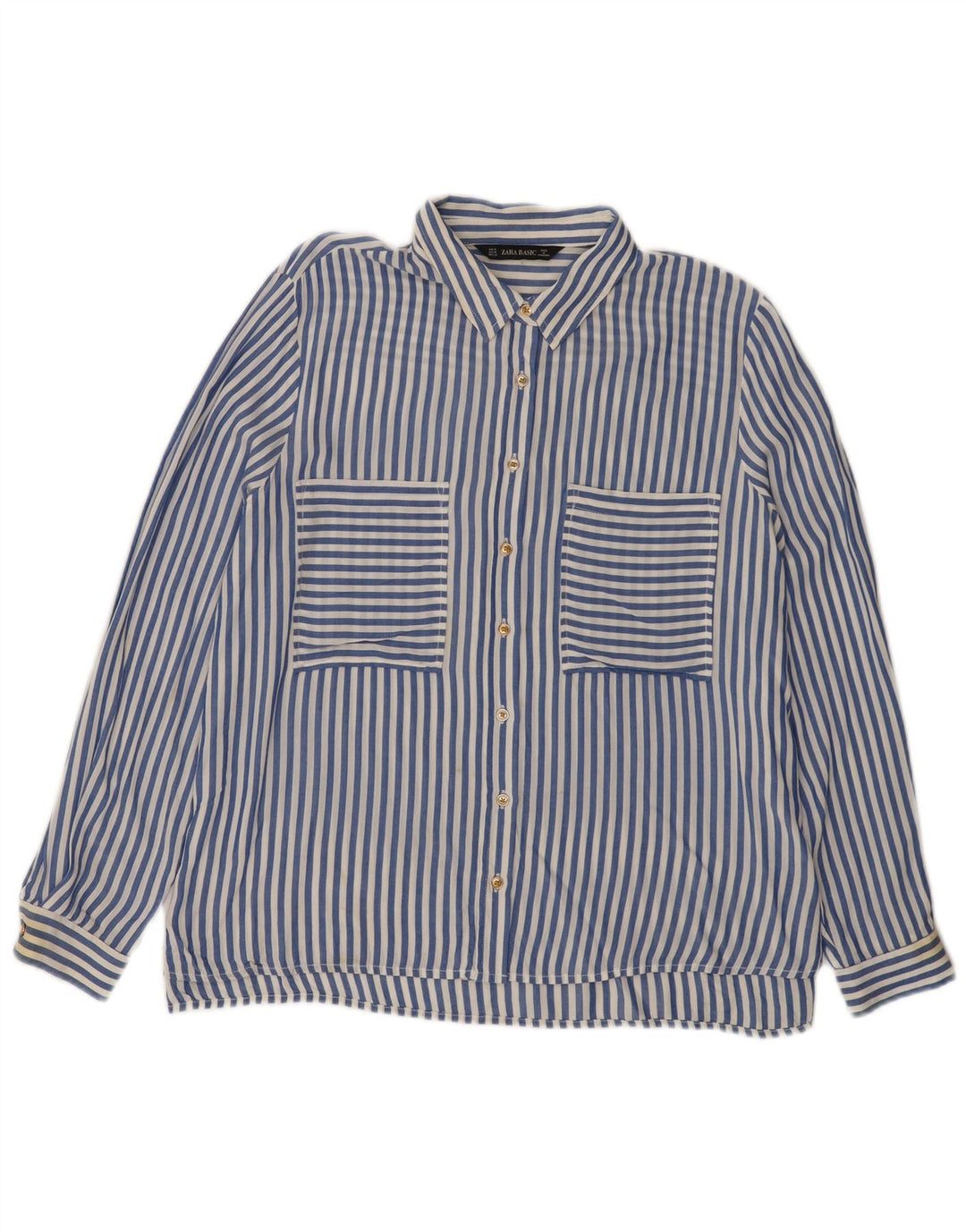Zara Womens Shirt UK 14 Medium Blue Pinstripe Viscose