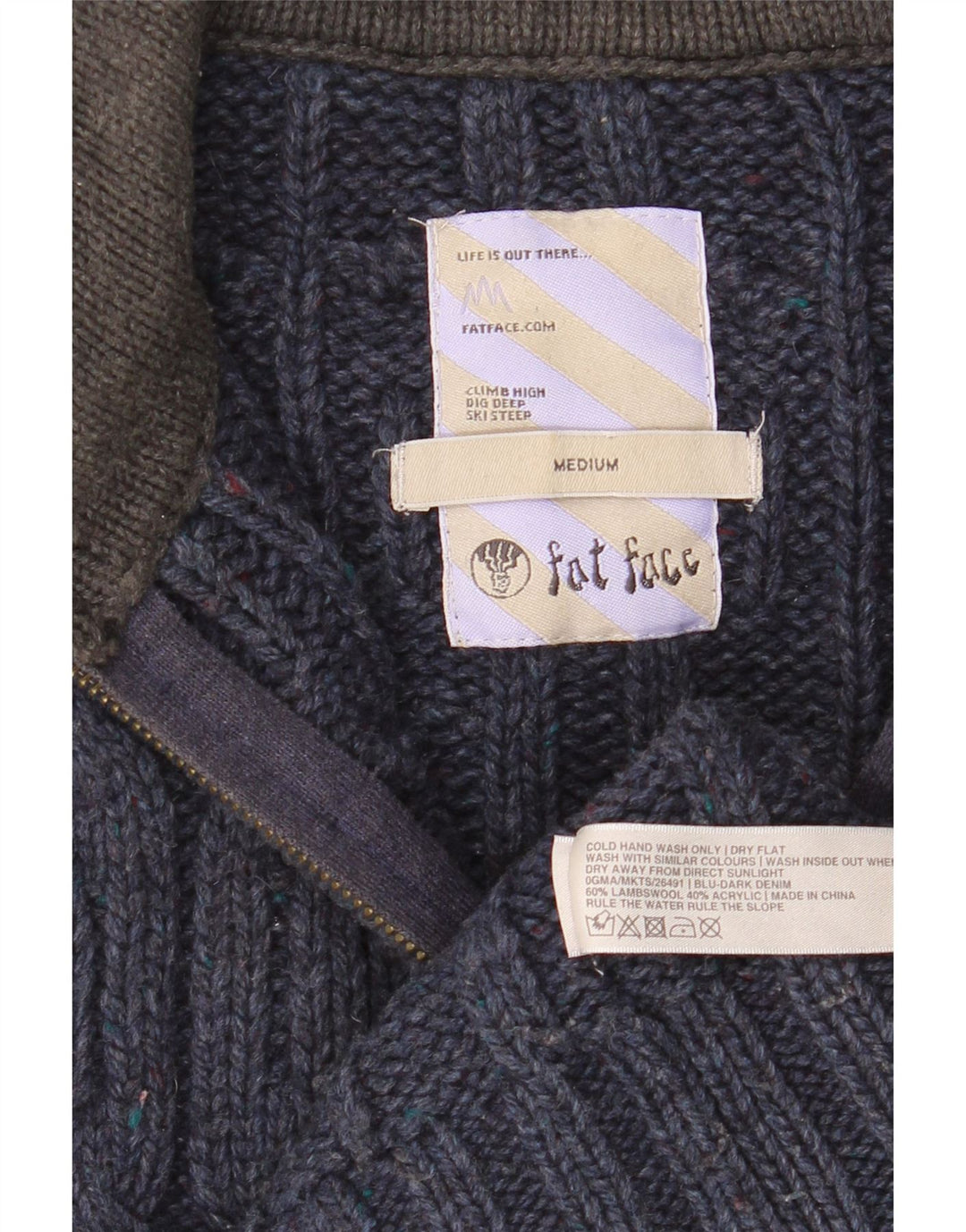 Fat Face Mens Zip Neck Jumper Sweater Medium Navy Blue Lambswool