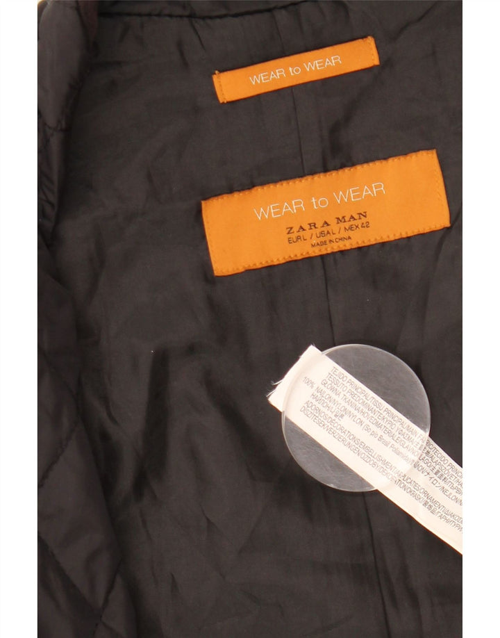 ZARA Mens Quilted Gilet UK 40 Large Black Nylon