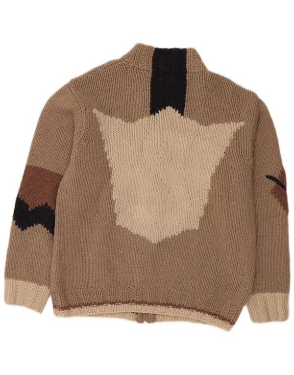 Fatto a Mano Mens Full Zip Cardigan Sweater Large Beige Colourblock Wool