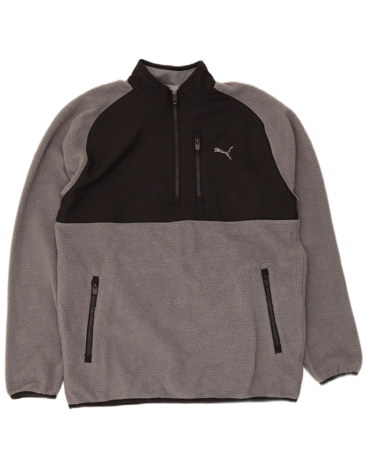 Puma Mens Zip Neck Fleece Jumper Medium Grey Colourblock Polyester