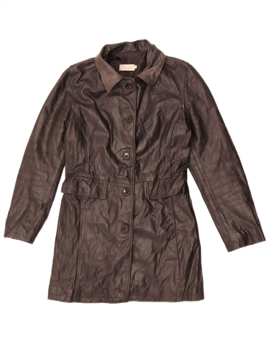 Bayside Womens Leather Coat UK 12 Medium Black Leather