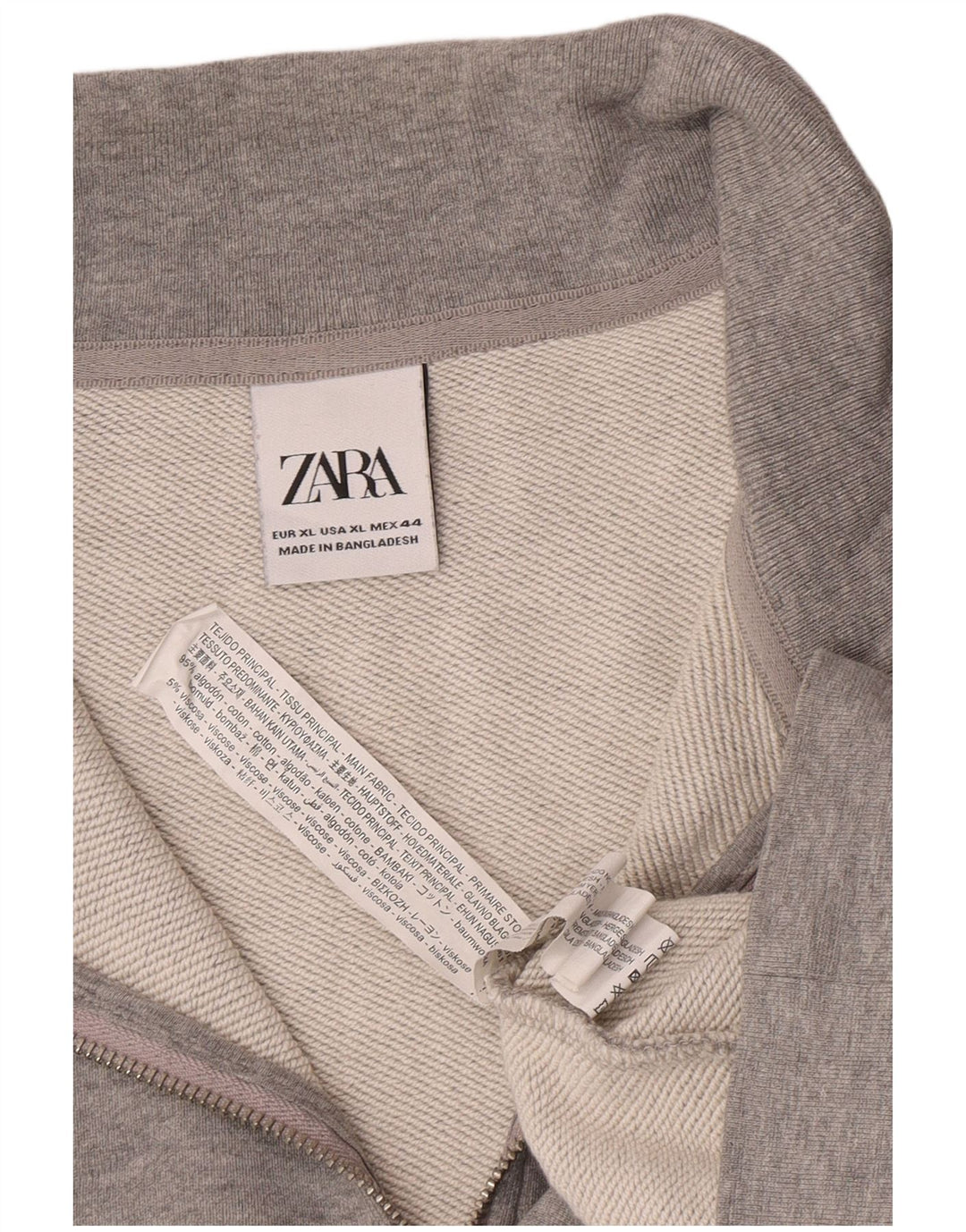 Zara Mens Zip Neck Sweatshirt Jumper XL Grey Cotton