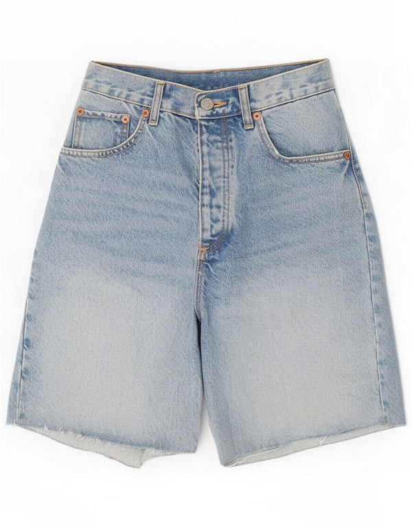 Zara Pantaloncini di jeans a vita alta a gamba larga da donna EU 38 Small W28 Blu Cotone