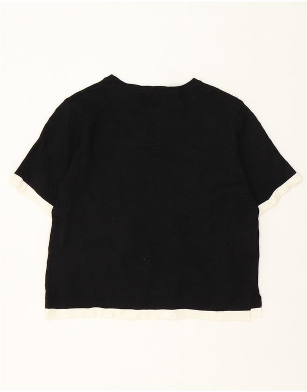 Zara Womens Crop T-Shirt Top UK 12 Medium Black Colourblock Viscose