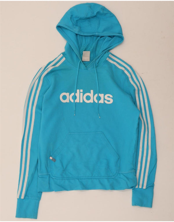 Adidas Damen Graphic Hoodie Pullover UK 14 Mittelblaue Baumwolle