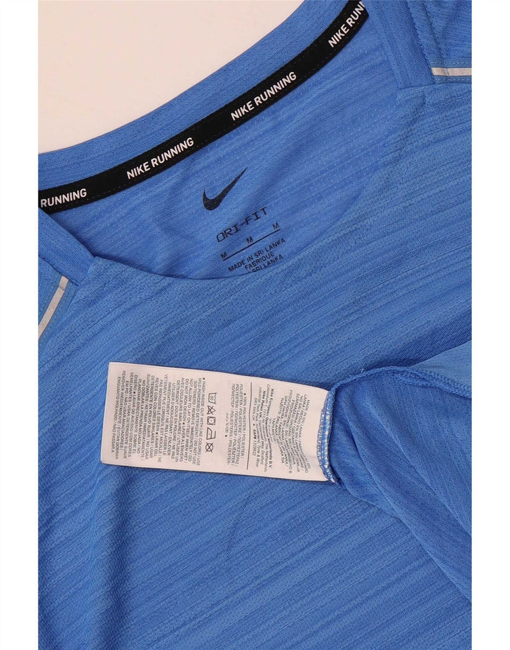 Nike Mens Dri Fit T-Shirt Top Medium Blue Striped Polyester
