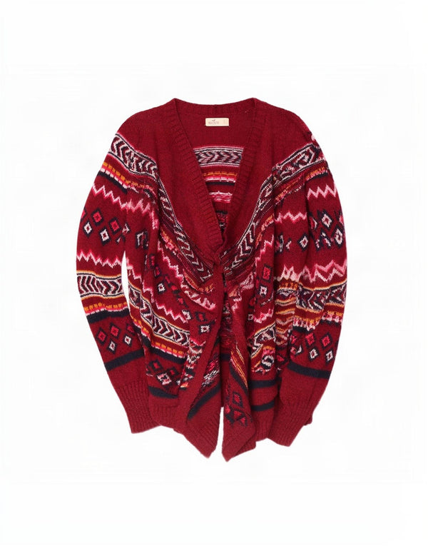 Pulover Hollister cardigan deschis pentru femei UK 10 Small Red Geometric Bumbac