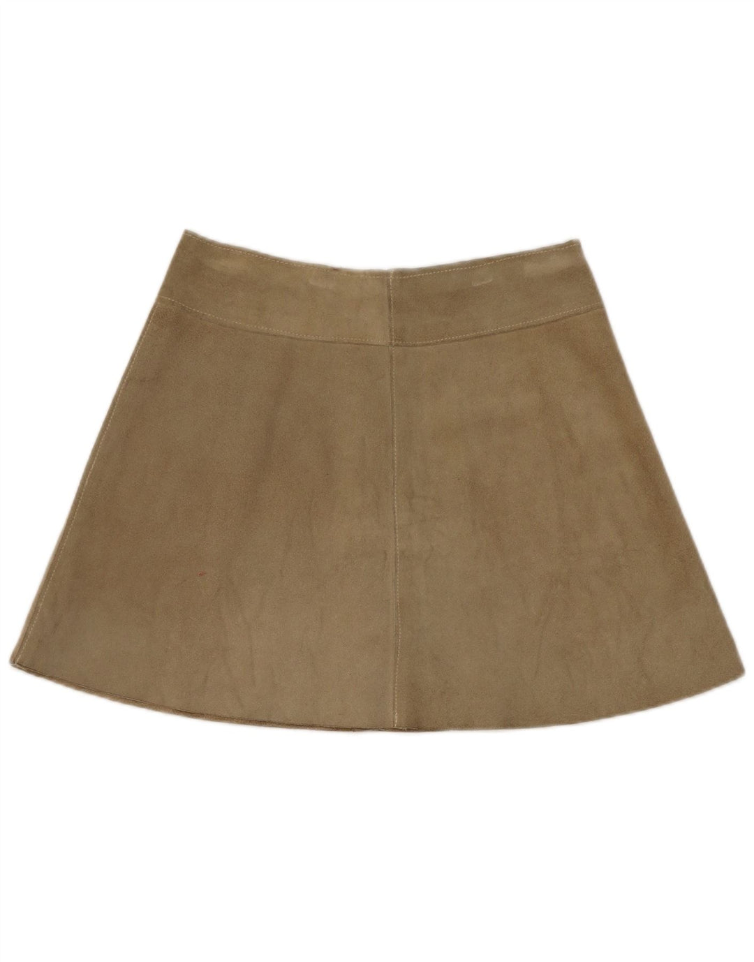Vintage ženska mini suknja od brušene kože W28 srednje boje kaki kože