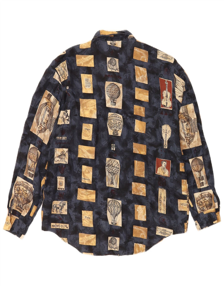 Vintage Womens Shirt EU 38 Medium Navy Blue Patchwork Viscose
