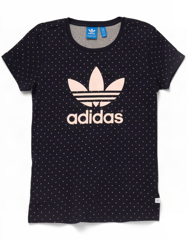 T-shirt grafica da donna Adidas Top UK 10 piccola cotone maculato blu navy