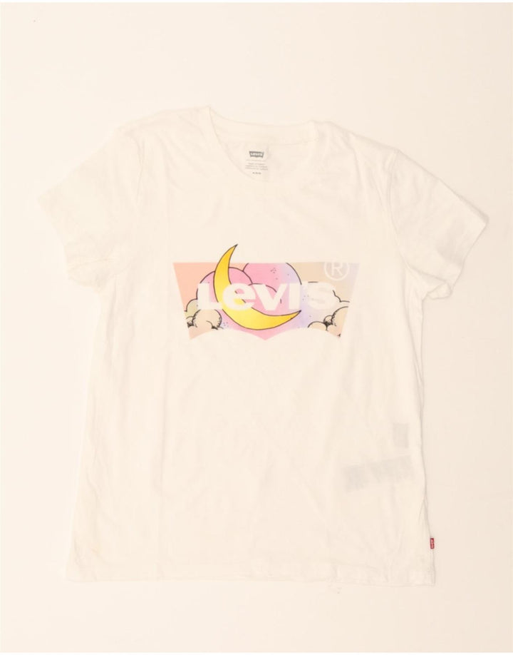 LEVI'S Womens Graphic T-Shirt Top UK 12 Medium White Cotton Vintage Levi's and Second-Hand Levi's from Messina Hembry 