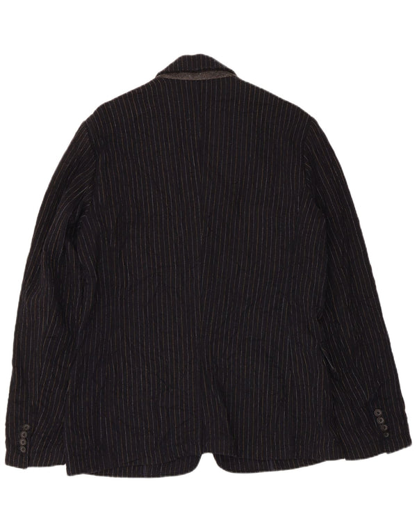 Guess Mens 2 Button Blazer Jacket UK 38 Medium Navy Blue Striped Wool