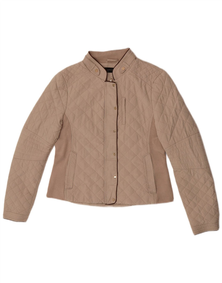 Zara Womens Quilted Jacket UK 14 Large Beige Polyester