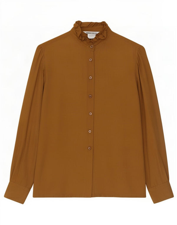 Pancaldi & B Blusa de manga larga para mujer UK 42 Seda marrón medio