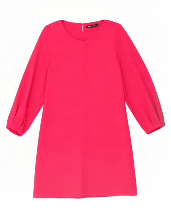 Zara Womens 3/4 Sleeve A-Line Dress UK 12 Medium Pink Polyester