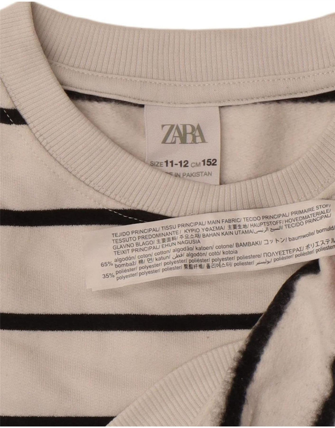 Zara Boys Sweatshirt Jumper 11-12 Years White Striped Cotton